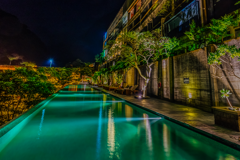The pool in the evening